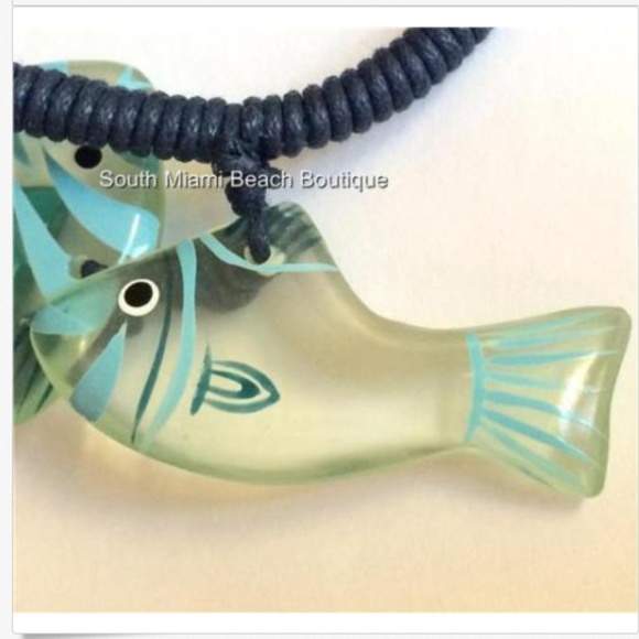 Sea Life Fish Shell Rope Necklace Surfer Island Blue Green Fair Trade 19" - Picture 5 of 8